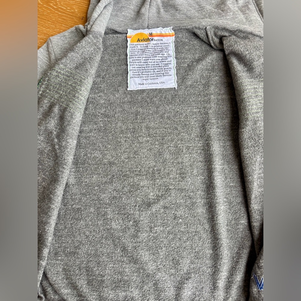 Aviator Nation Gray Hoodie with Rainbow Chest Stripes (M) - Picture 5 of 7
